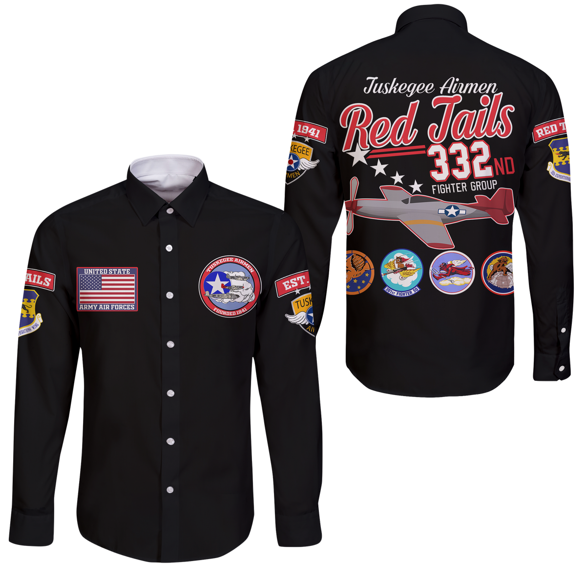 Tuskegee Airmen The Red Tails Pride Long Sleeve Button Shirt LT12 - Wonder Print Shop