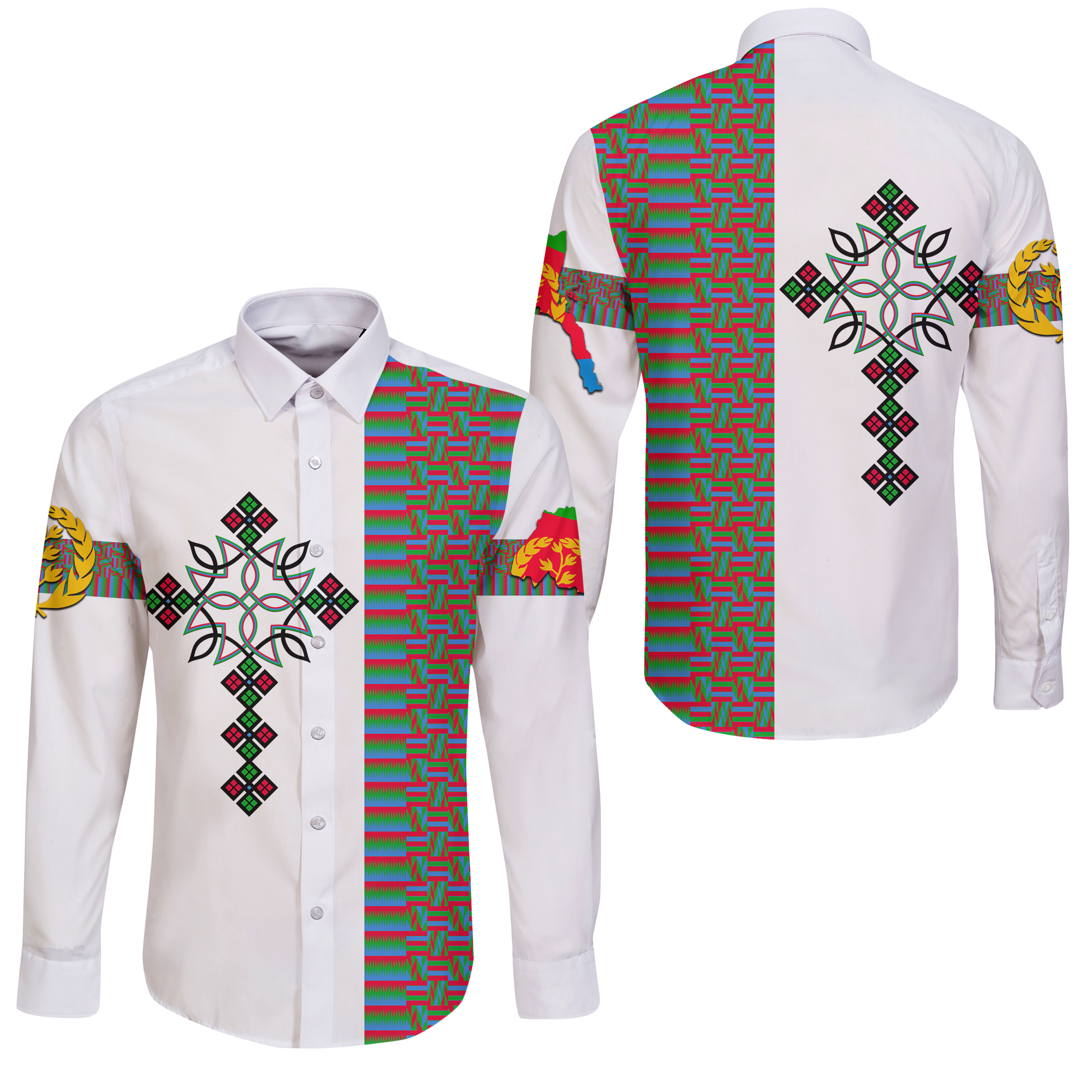 Eritrea Art Cross Long Sleeve Button Shirt LT12 - Wonder Print Shop