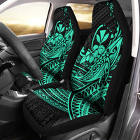 Turquoise tribal seat covers with hibiscus-and-whale graphic, black base, LT12