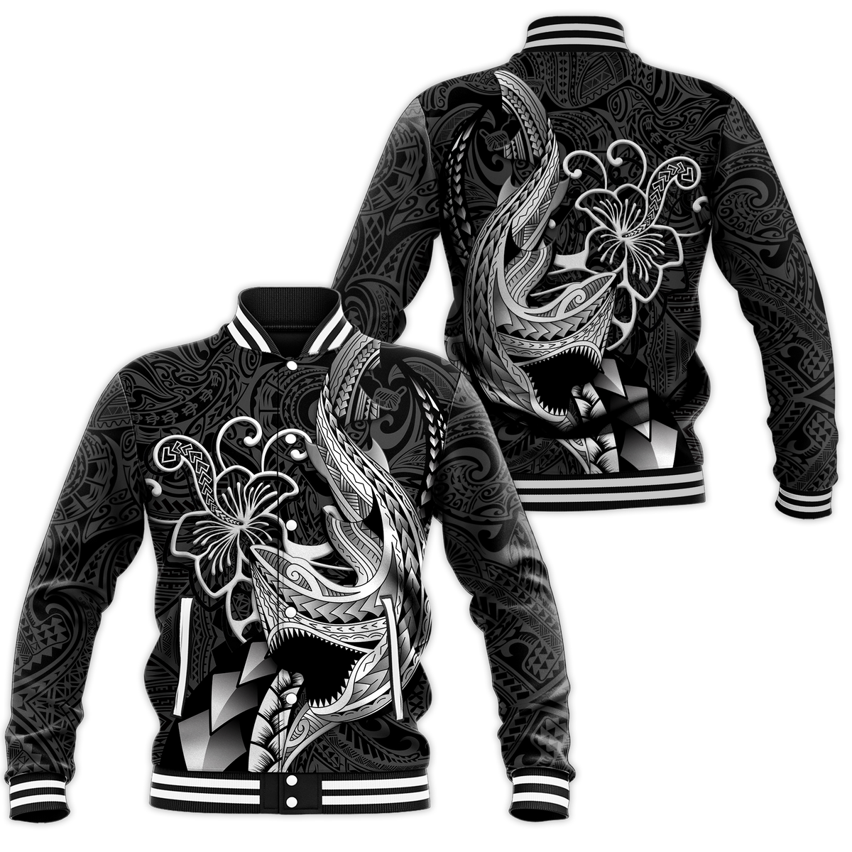 Polynesian Shark Tattoo Hawaii Tribal Baseball Jacket - LT12 - Wonder Print Shop