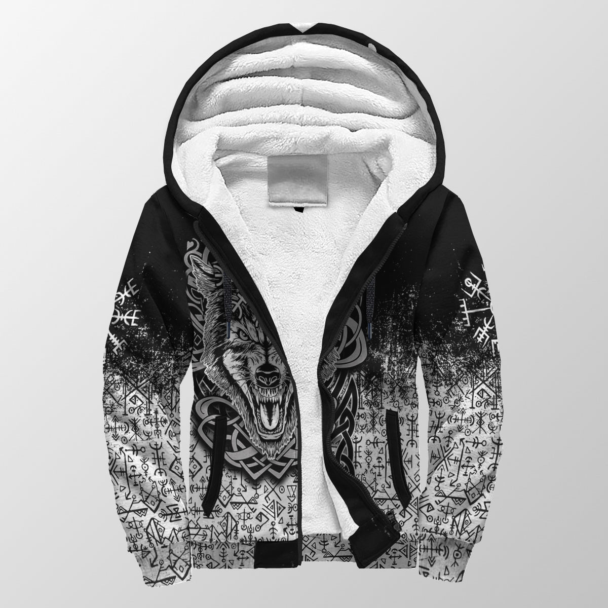 Viking Wolf With Vegvisir Art Sherpa Hoodie LT12 - Wonder Print Shop