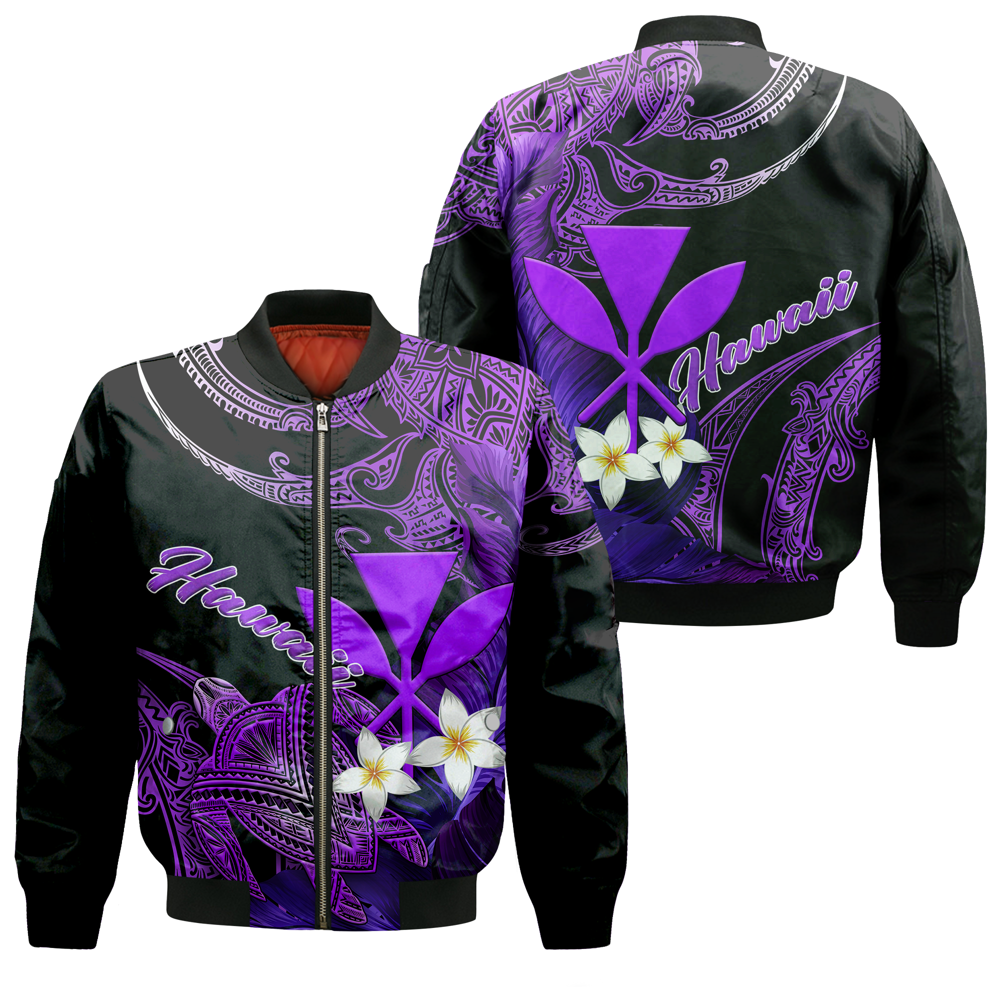 Hawaii Turtle With Plumeria Leaf Purple Bomber Jacket LT12 - Wonder Print Shop