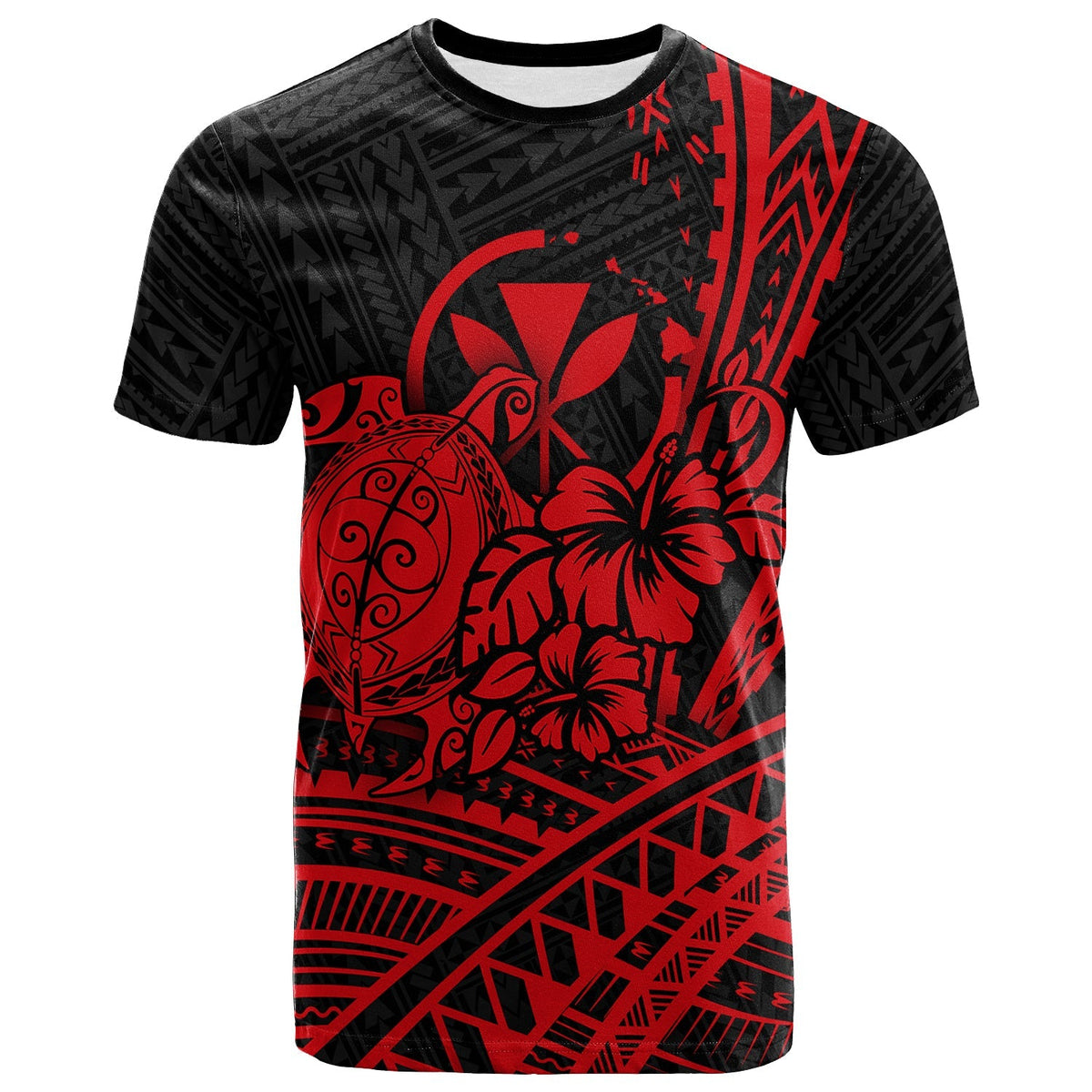 Hawaii Turtle With Hibiscus Tribal Red T Shirt LT12 - Wonder Print Shop