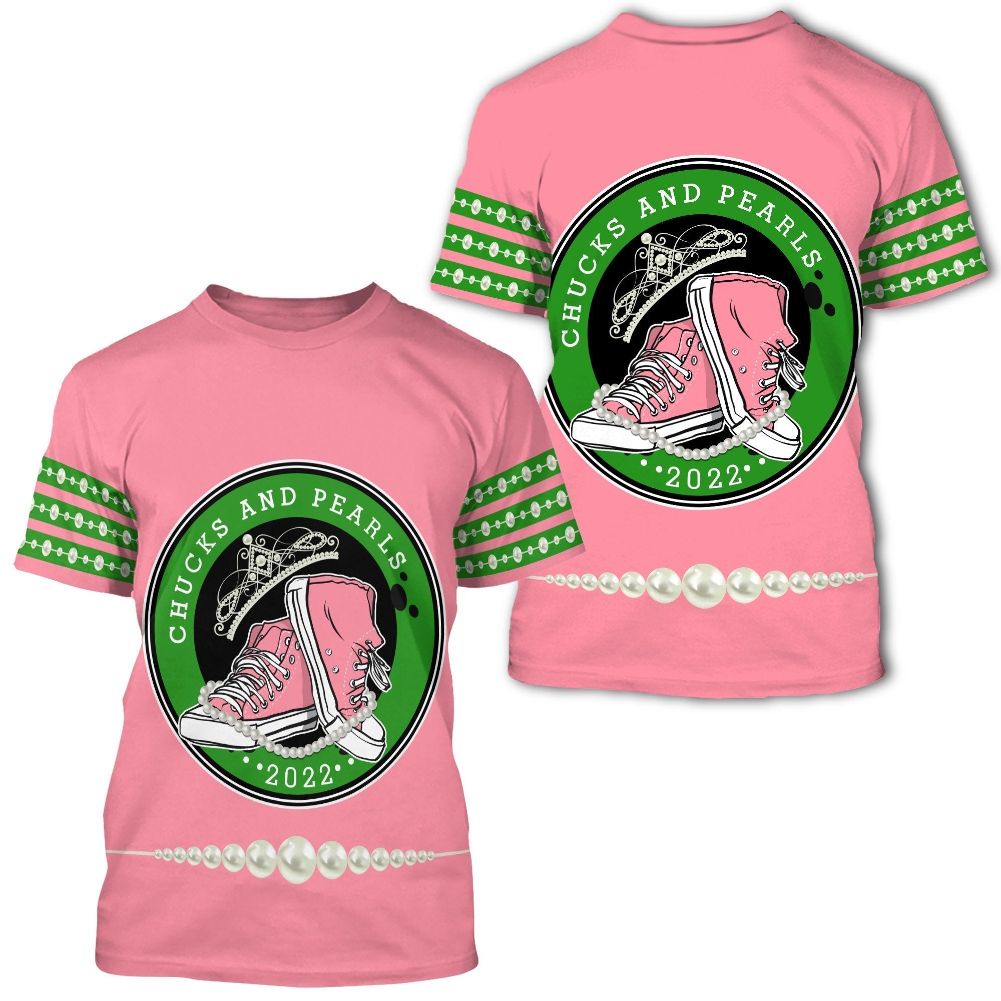 African T Shirt Chucks and Pearls 2022 Pink and Green T Shirt - Wonder Print Shop