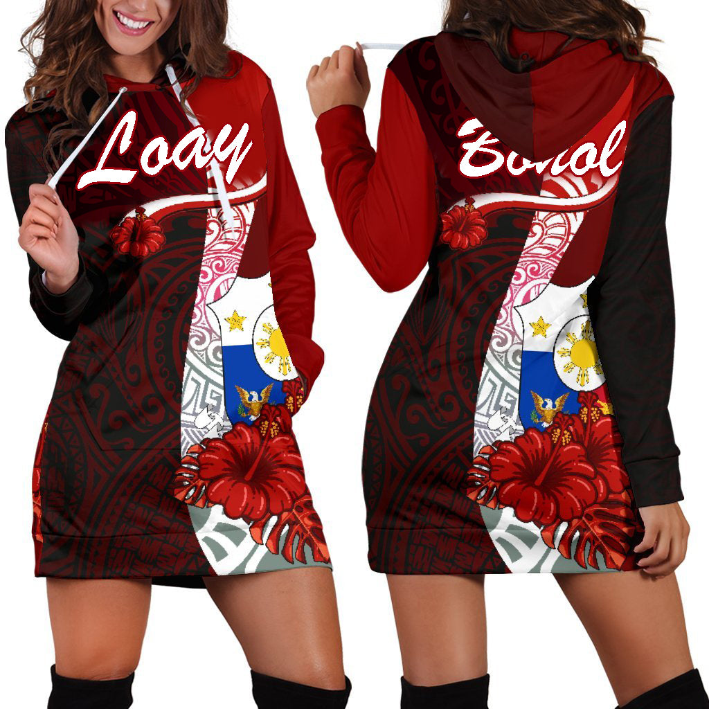 (Loay - Bohol) Philippines Polynesian Hoodie Dress Coat Of Arm With Hibiscus - Wonder Print Shop