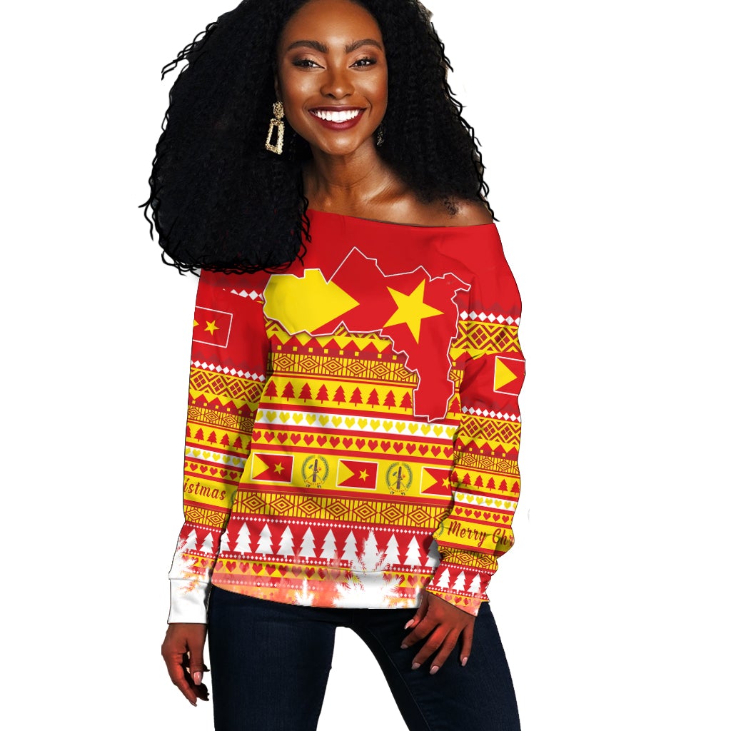 (Custom Personalised) Tigray Off Shoulder Sweater Merry Christmas Mix African Pattern LT13 - Wonder Print Shop