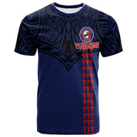 Blue Waianae High School pride T-shirt with front crest and vertical graphic
