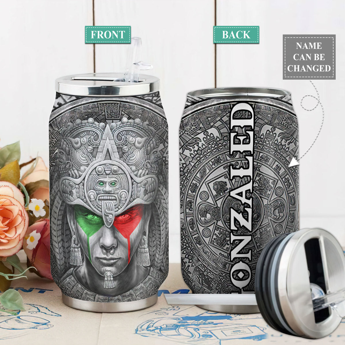 aztec-warrior-mexico-metal-style-personalized-soda-can-tumbler