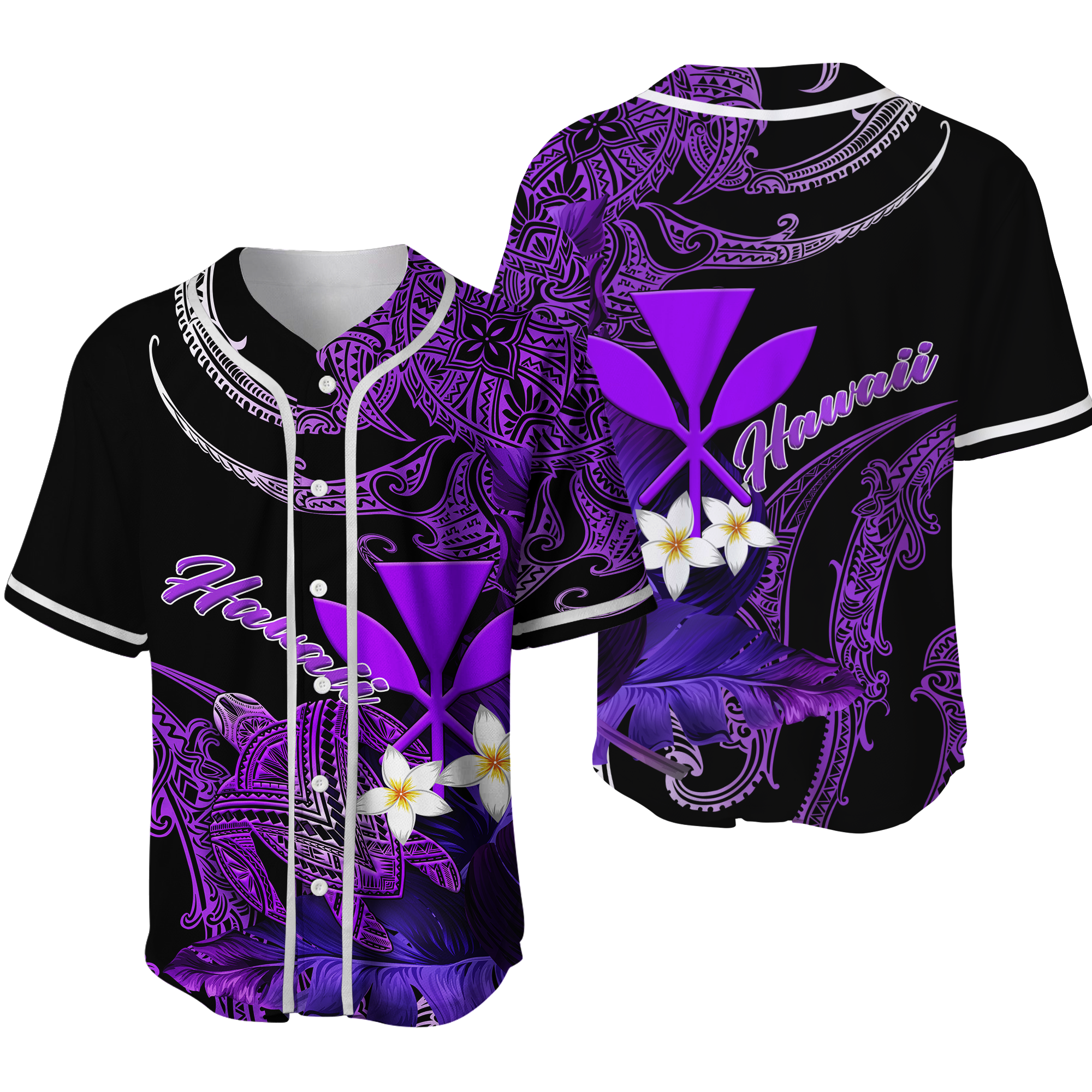 Hawaii Turtle With Plumeria Leaf Purple Baseball Jersey - LT12 - Wonder Print Shop