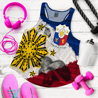 Women’s tank top with tribal eagle graphic in blue, white, yellow, red