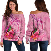 Fiji Polynesian Women's Off Shoulder Sweater - Floral With Seal Pink - Wonder Print Shop