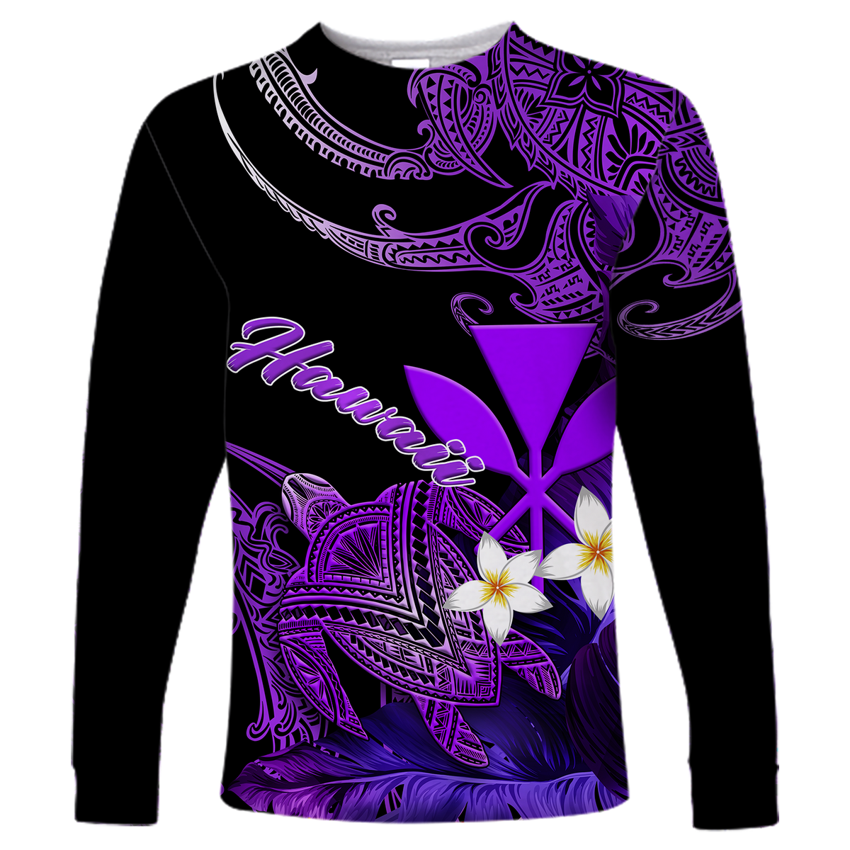 Hawaii Turtle With Plumeria Leaf Purple Long Sleeve Shirt LT12 - Wonder Print Shop