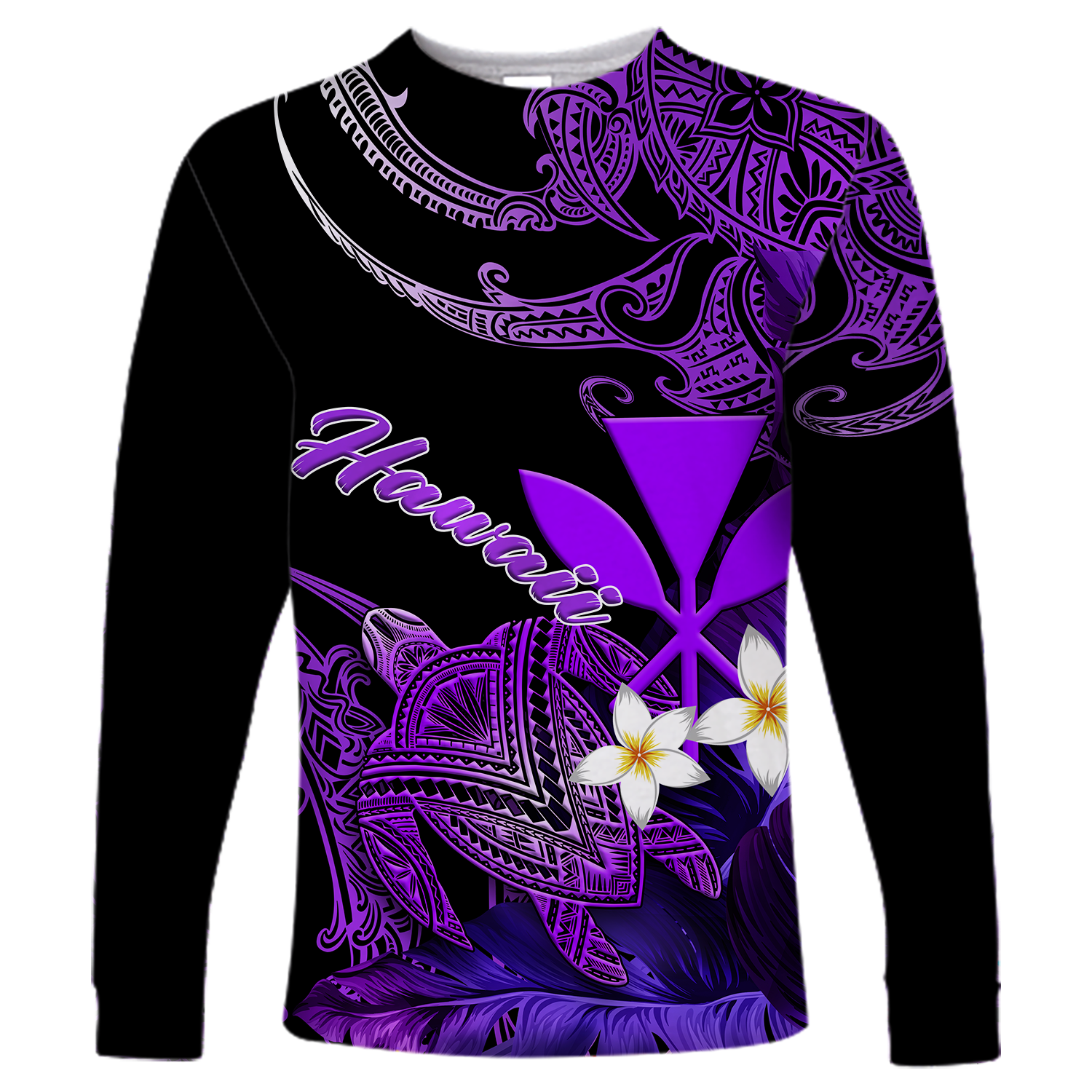 Hawaii Turtle With Plumeria Leaf Purple Long Sleeve Shirt LT12 - Wonder Print Shop