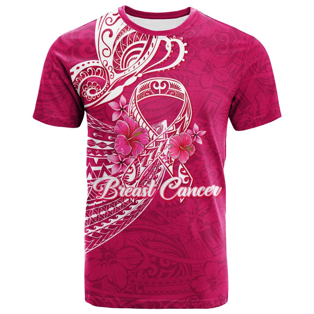 Breast Cancer Pink Ribbon Butterfly Polynesian Pink Version T Shirt LT12 - Wonder Print Shop