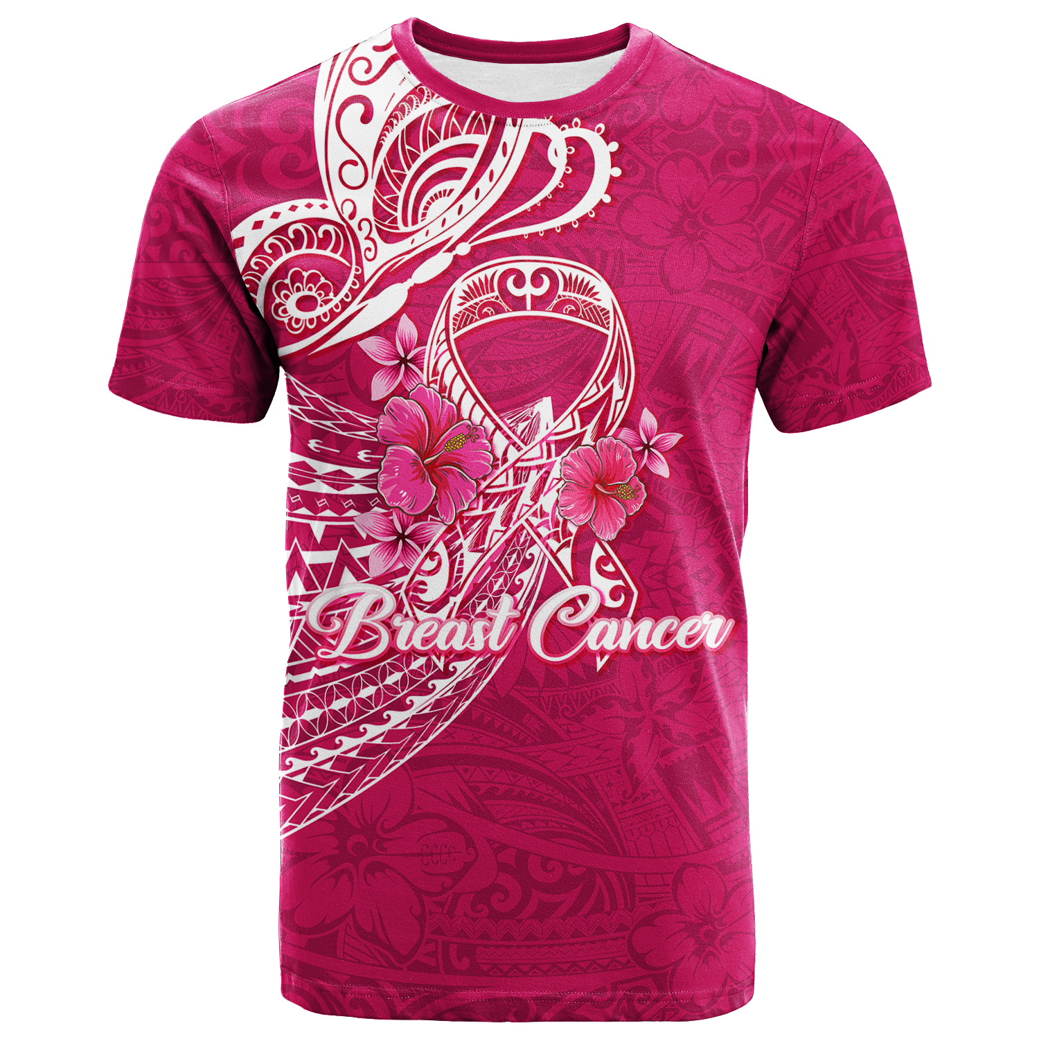Breast Cancer Pink Ribbon Butterfly Polynesian Pink Version T Shirt LT12 - Wonder Print Shop