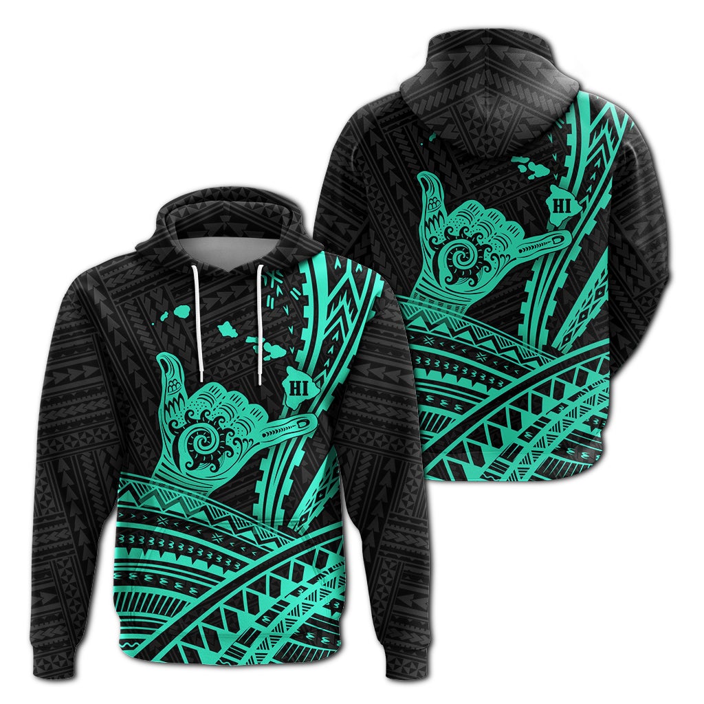 Hawaii Shaka Polynesian Tribal Turquoise Hoodie LT12 - Wonder Print Shop