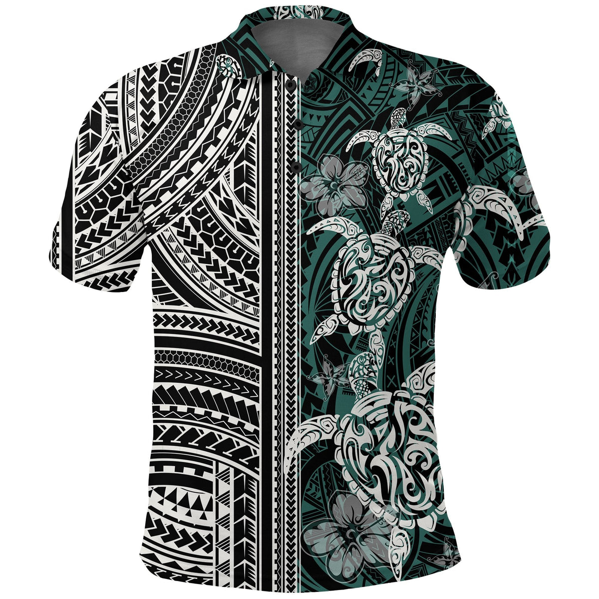 Polynesian Polo Shirt Turtle With Ethnic Motives and Floral Elements LT20 - Wonder Print Shop