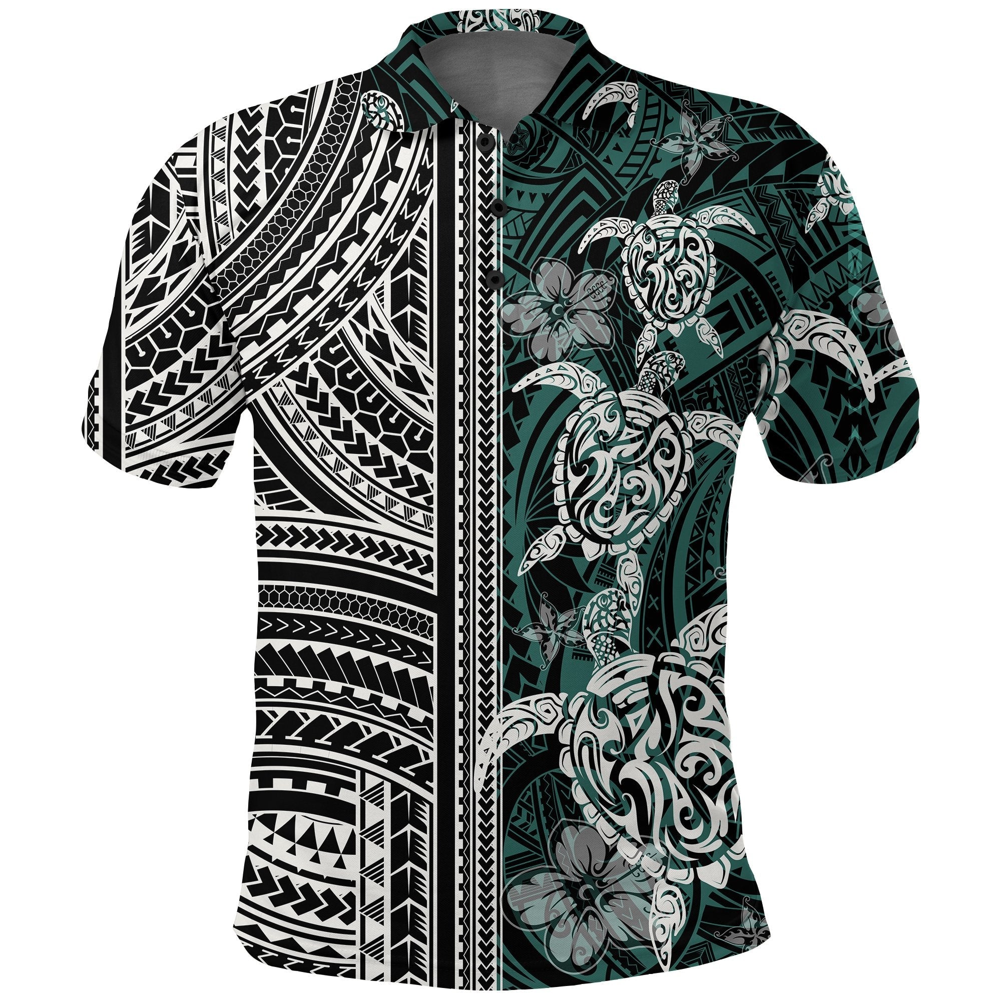 Polynesian Polo Shirt Turtle With Ethnic Motives and Floral Elements LT20 - Wonder Print Shop