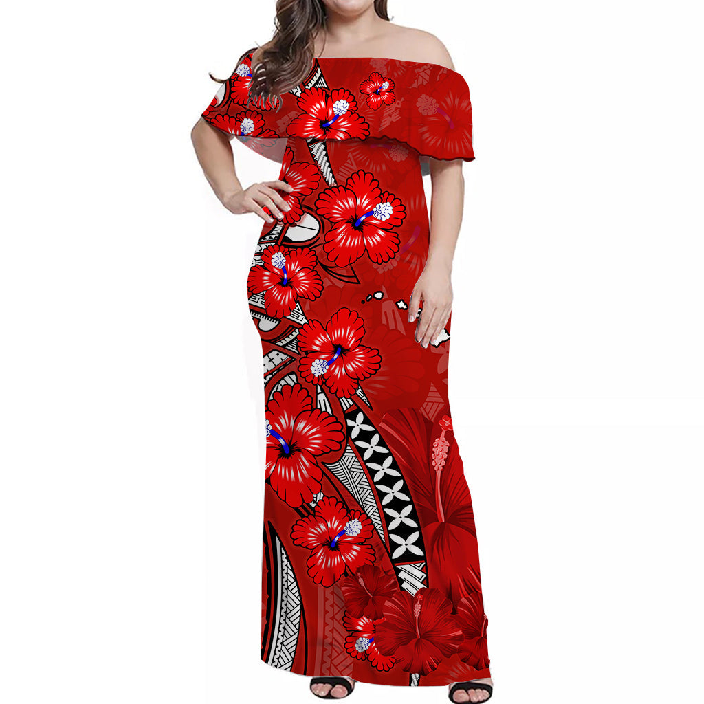 custom-personalised-hawaii-off-shoulder-long-dress-polynesia-red-hibiscus-and-map-mystical