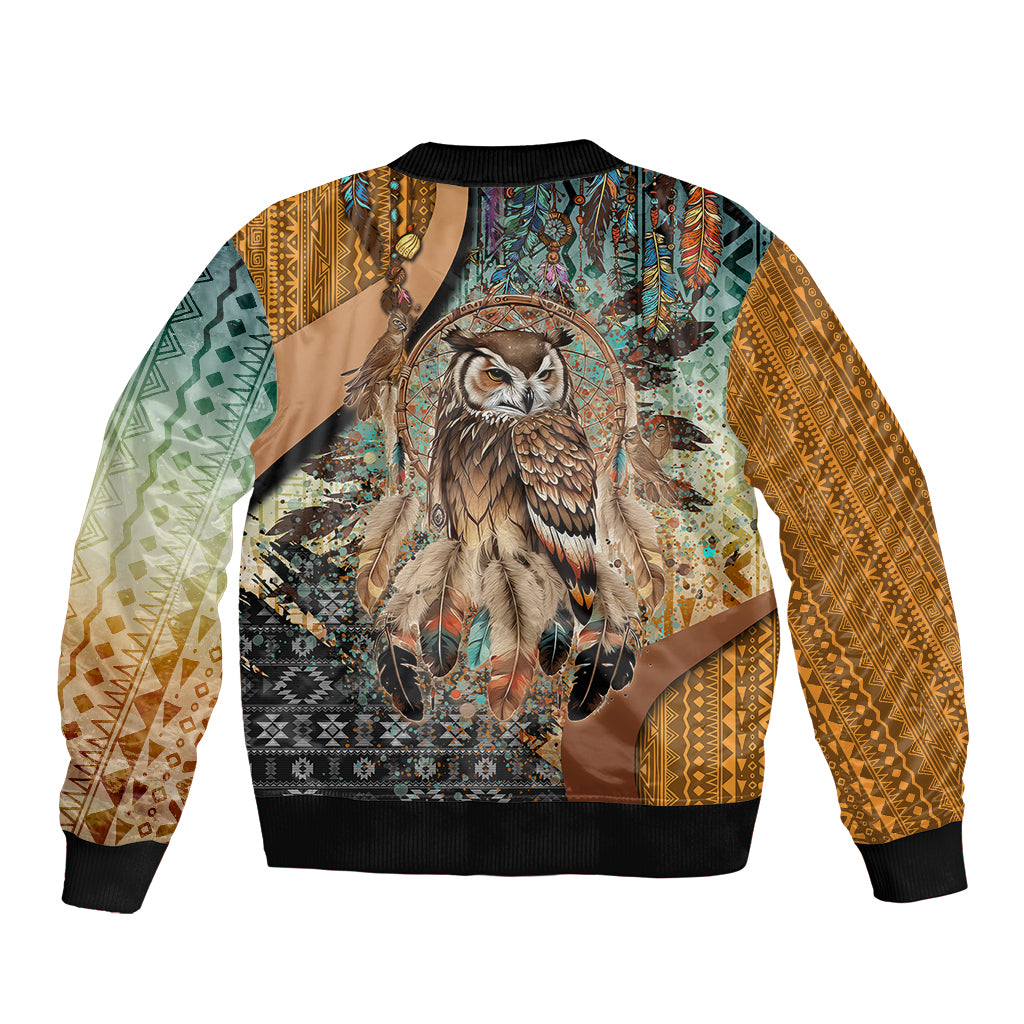 Native American Dreamcatcher Owl and Feathers Sleeve Zip Bomber Jacket - Wonder Print Shop