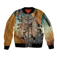Native American Dreamcatcher Owl and Feathers Sleeve Zip Bomber Jacket - Wonder Print Shop