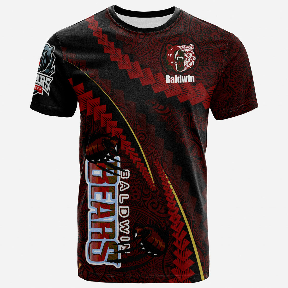 Hawaii Baldwin High School Custom Polynesian T Shirt Baldwin Super Bears Polynesian Tribal Pattern Scratch Style LT10 - Wonder Print Shop