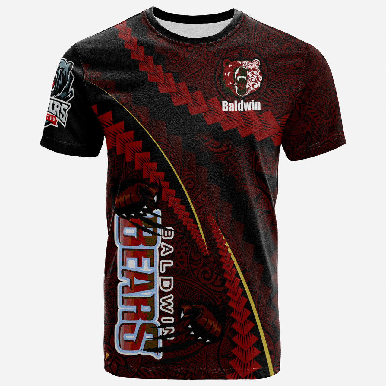 Hawaii Baldwin High School Custom Polynesian T Shirt Baldwin Super Bears Polynesian Tribal Pattern Scratch Style LT10 - Wonder Print Shop