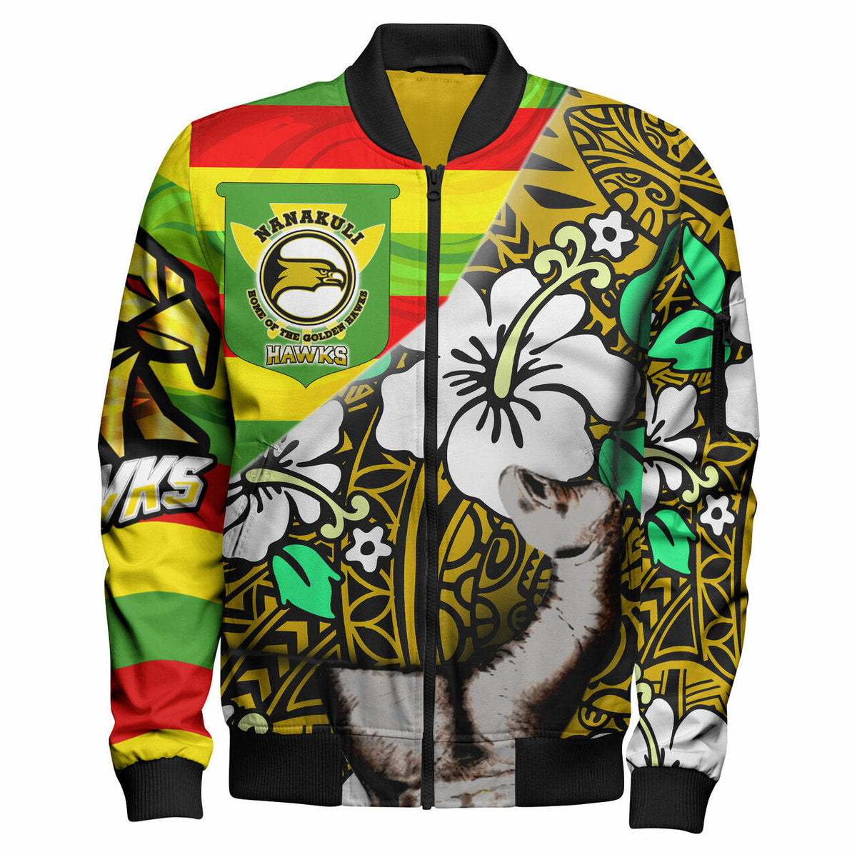 Hawaii Nanakuli High & intermediate School Polynesian Patronage Bomber Jacket - The Golden Hawk Bloods in My Veins LT10 - Wonder Print Shop