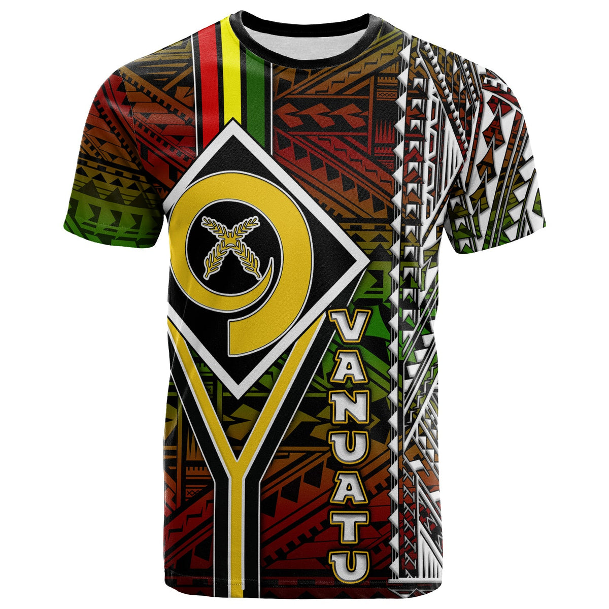 Vanuatu T Shirt Custom Vanuatu Independence Anniversary Flag Style Polynesian Patterns T Shirt LT10 - Wonder Print Shop