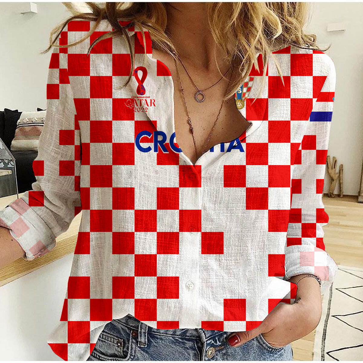 (Custom Personalised) Croatia Football World Cup 2022 Women Casual Shirt - LT2 - Wonder Print Shop