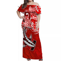 custom-personalised-hawaii-off-shoulder-long-dress-polynesia-red-sea-turtle-honu-and-hammerhead-shark