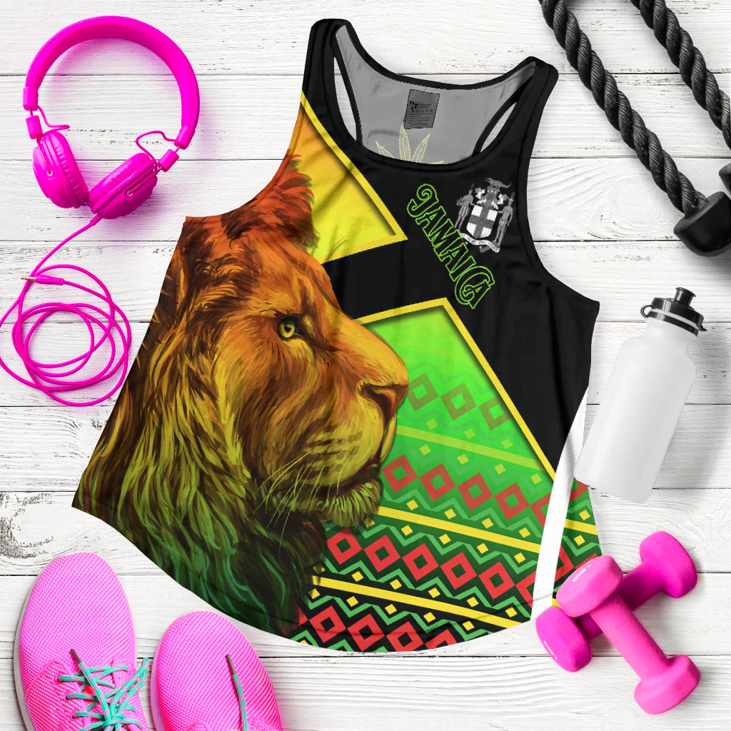 Jamaica Lion Women Racerback Tank Jamaican Pattern Version Reggae Colors LT13 - Wonder Print Shop