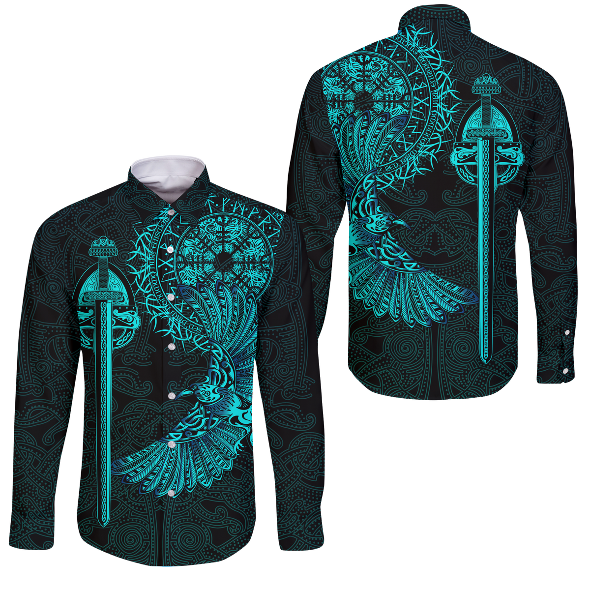 Viking Raven Tattoo Art Long Sleeve Button Shirt LT12 - Wonder Print Shop