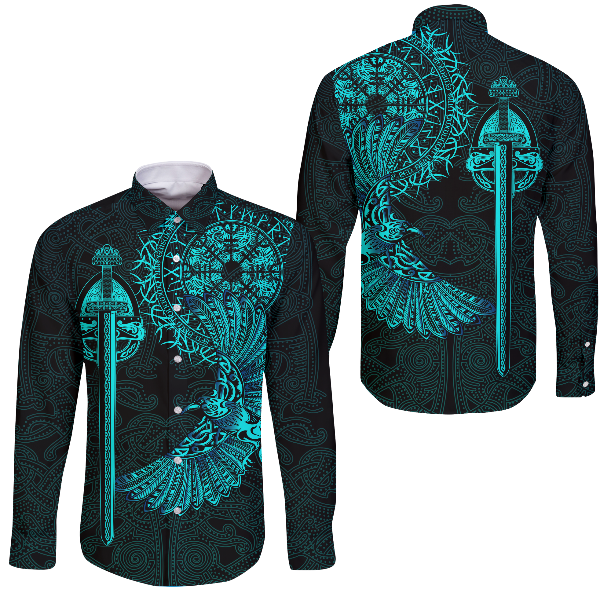 Viking Raven Tattoo Art Long Sleeve Button Shirt LT12 - Wonder Print Shop
