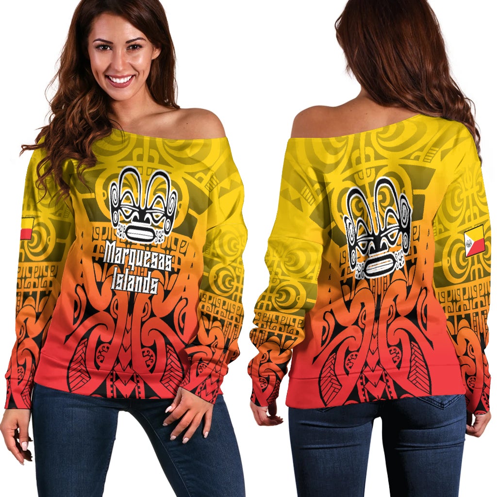 Marquesas Islands Marquesan Tattoo Women Off Shoulder Sweater LT12 - Wonder Print Shop
