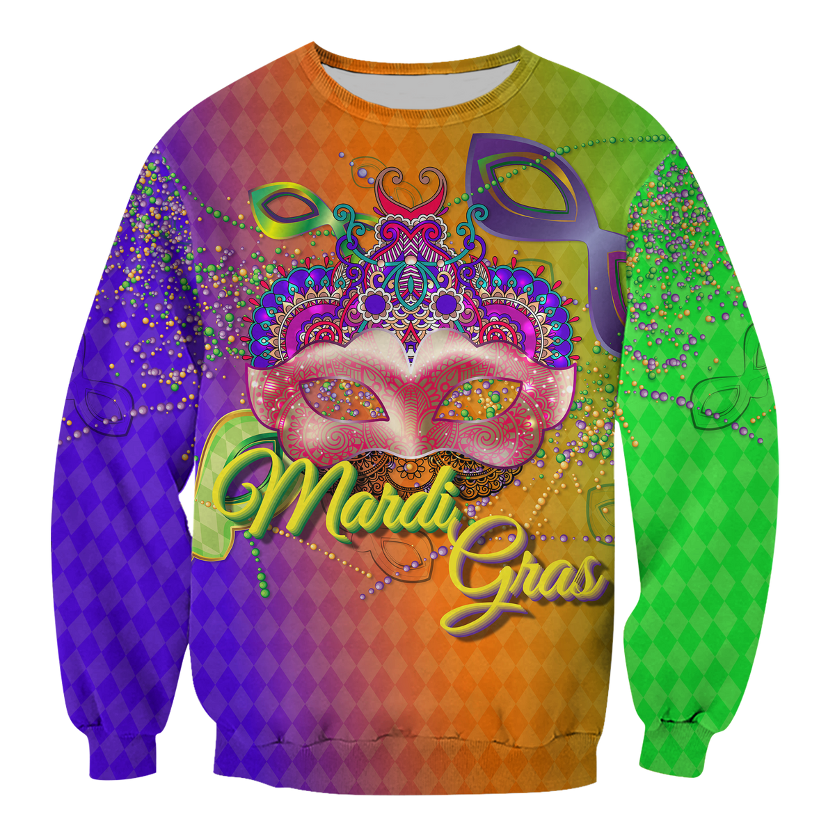 Mardi Gras Mask With Beads Sweatshirt - LT12 - Wonder Print Shop