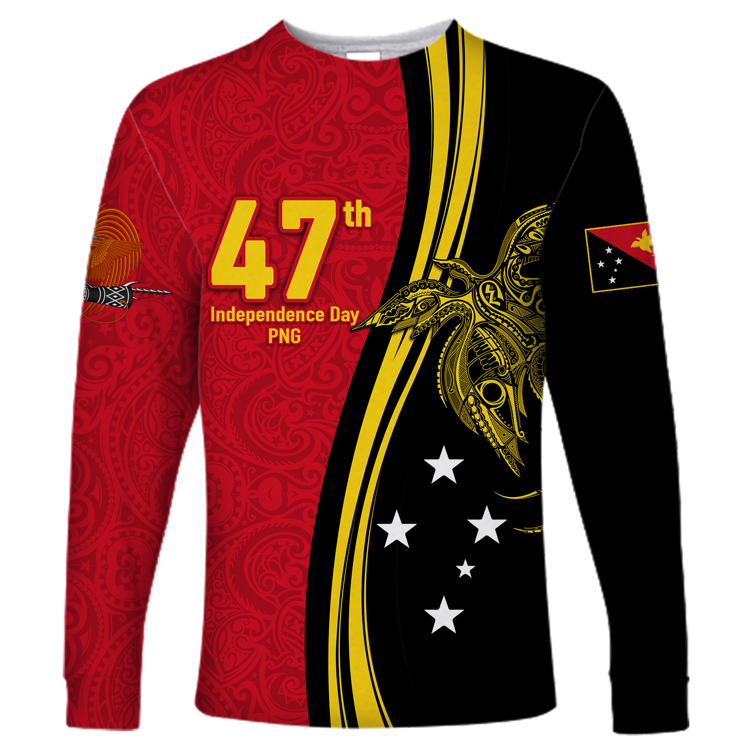 Papua New Guinea Independence Anniversary Polynesian Tribal Long Sleeve Shirt LT12 - Wonder Print Shop