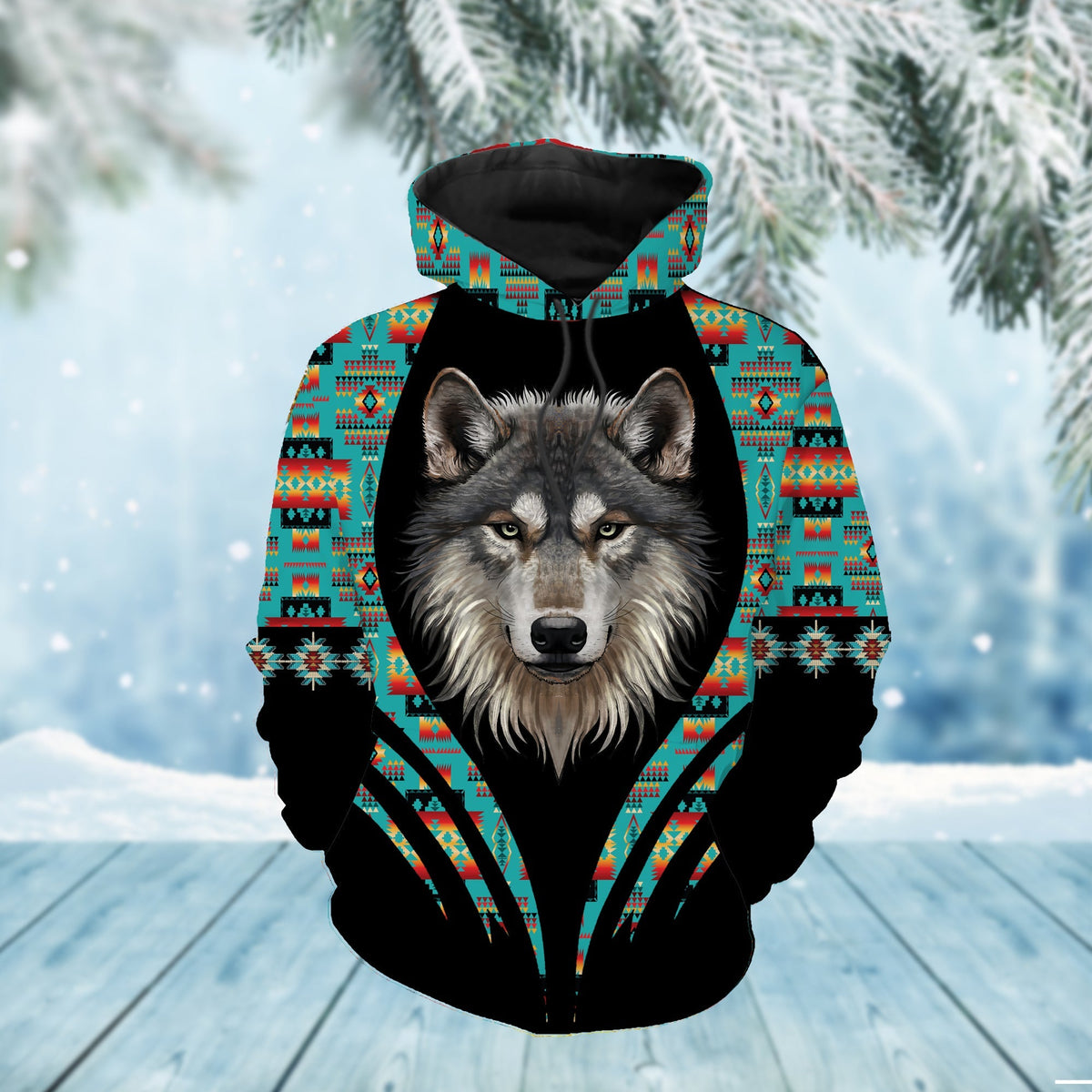 Blue Wolf Native Tribes Pattern Native American Hoodie LT10 - Wonder Print Shop