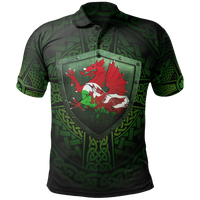Wales Raglan Polo Shirt Cymru Dragon With Shield - Wonder Print Shop