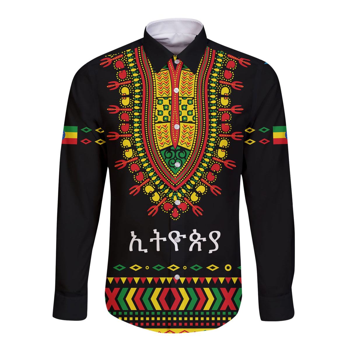 Ethiopia Long Sleeve Button Shirt Lion LT13 - Wonder Print Shop