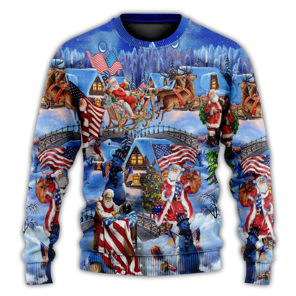 America Christmas Patriotic Santa Claus Ugly Christmas Sweater - Wonder Print Shop