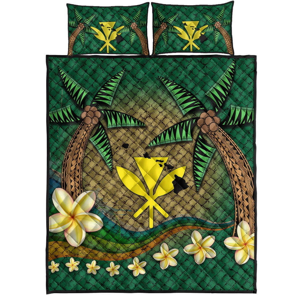 Kanaka Maoli Hawaiian Quilt Bed Set - Lauhala Tropical Plumeria Coconut Tree Polynesian LT4 - Wonder Print Shop