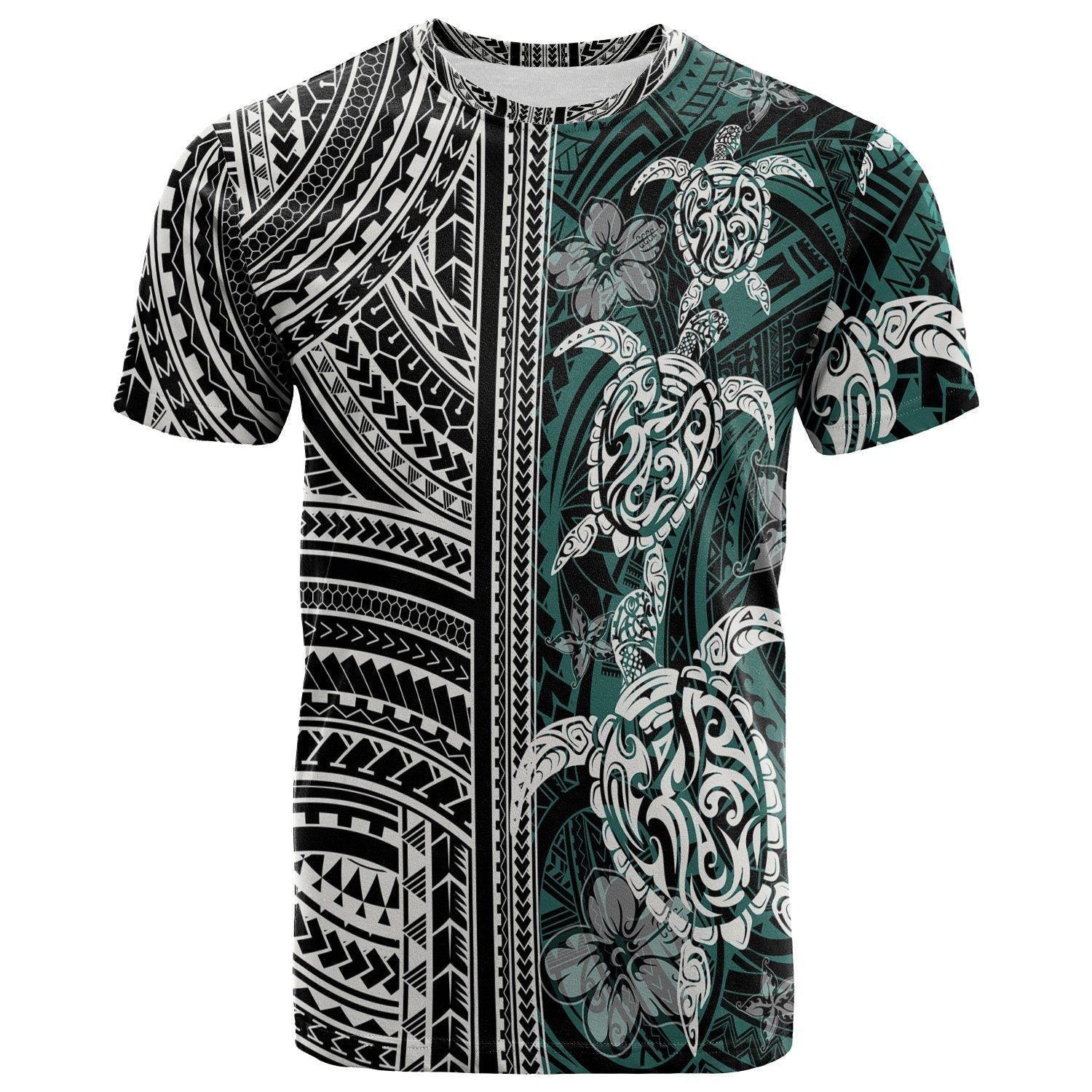 Polynesian T Shirt Turtle With Ethnic Motives and Floral Elements LT20 - Wonder Print Shop