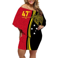 Papua New Guinea Independence Anniversary Polynesian Tribal Off Shoulder Short Dress LT12 - Wonder Print Shop