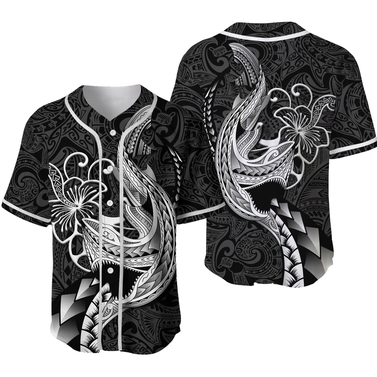 Polynesian Shark Tattoo Hawaii Tribal Baseball Jersey - LT12 - Wonder Print Shop