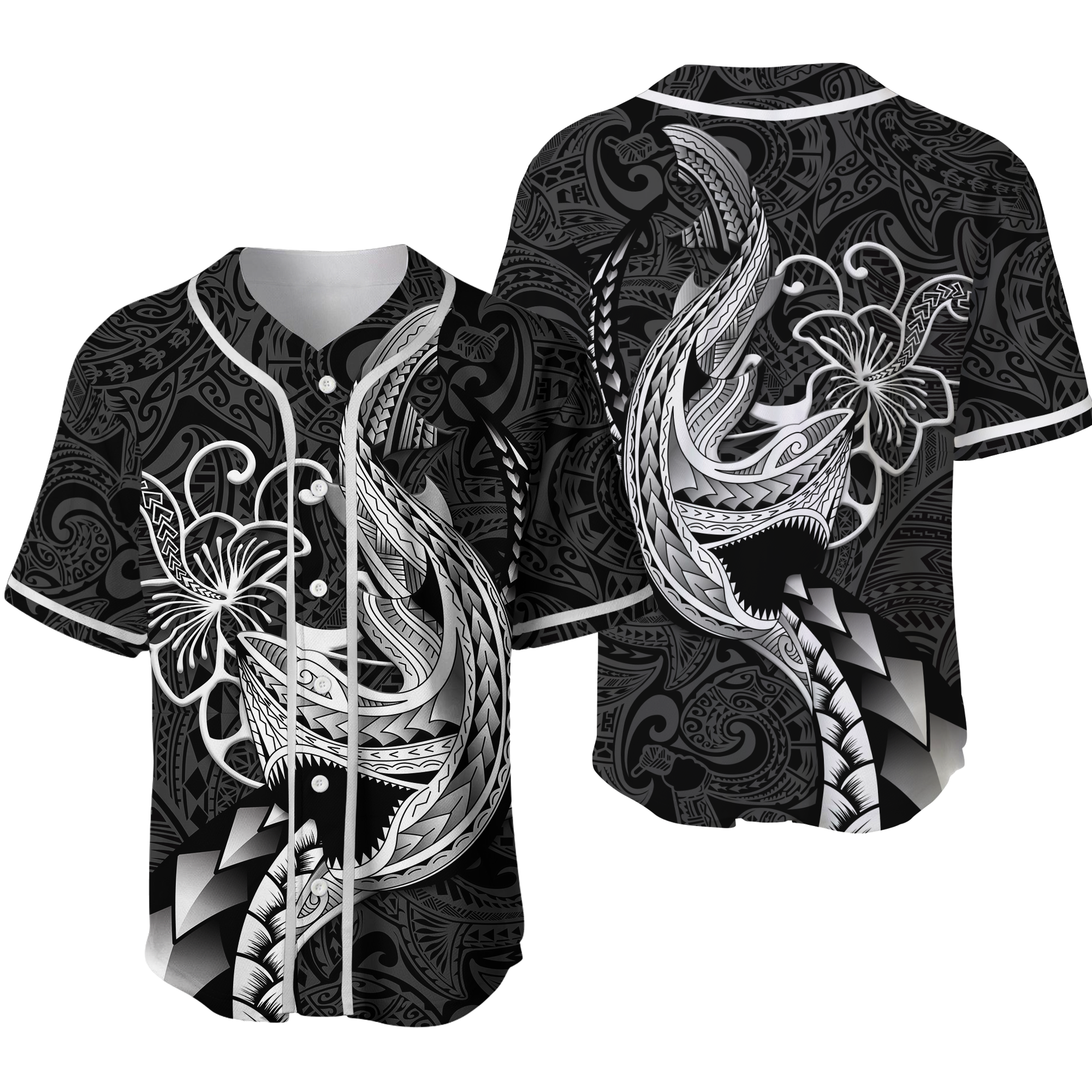 Polynesian Shark Tattoo Hawaii Tribal Baseball Jersey - LT12 - Wonder Print Shop
