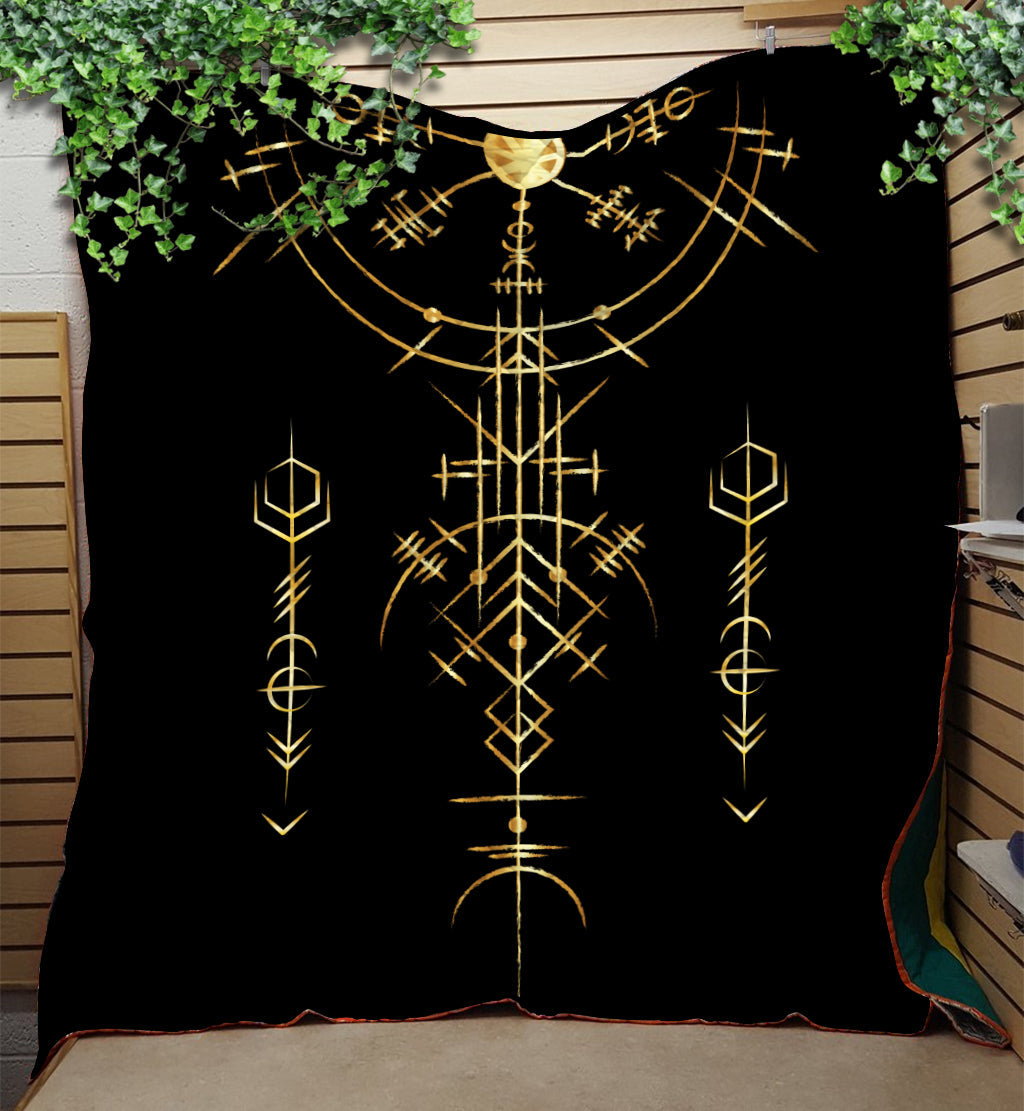 Viking Helm of Awe Gold Art Quilt Blanket LT12 - Wonder Print Shop