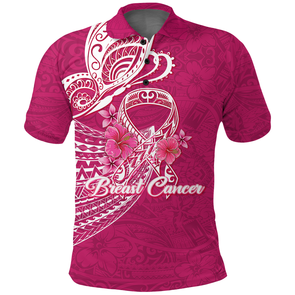 Custom Breast Cancer Pink Ribbon Butterfly Polynesian Pink Version Polo Shirt LT12 - Wonder Print Shop