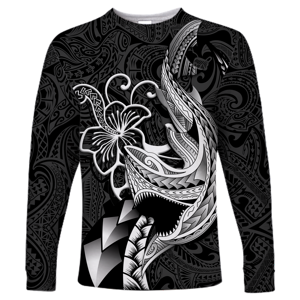 Polynesian Shark Tattoo Hawaii Tribal Long Sleeve Shirt LT12 - Wonder Print Shop