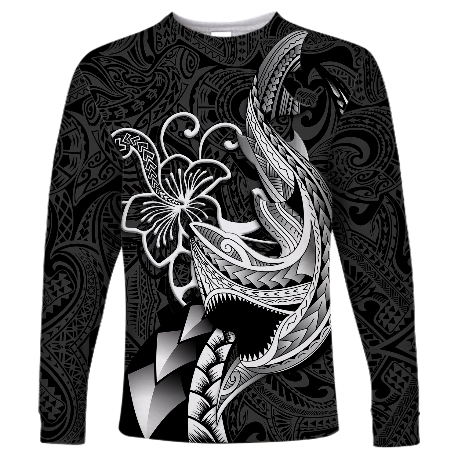 Polynesian Shark Tattoo Hawaii Tribal Long Sleeve Shirt LT12 - Wonder Print Shop